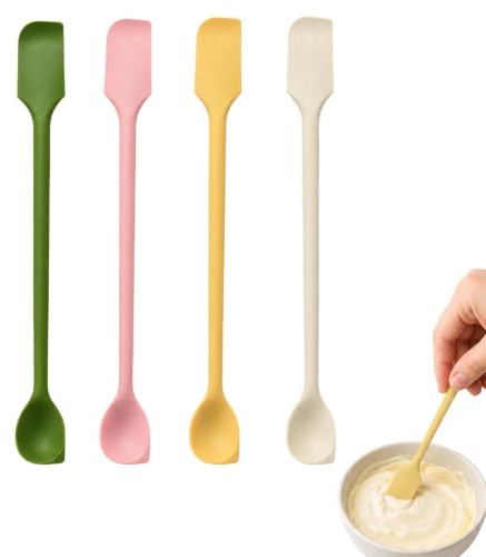 4 Pack Dual Sided Mini Silicone Spatulas Set, Multifunctional Silicone Scrapers & Spoons, Reusable Small Kitchen Utensils for Baking, Cooking, Jam, Cream, Butter & Cosmetics