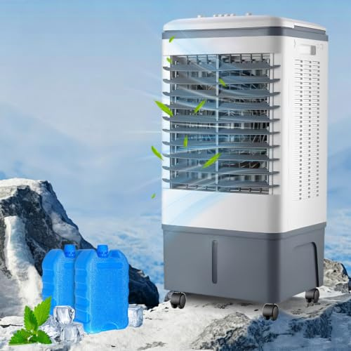 Enfriador de Ambiente con Hielo 20L, 2000 m³/h Bajo Consumo Eléctrico, Botones, 7.5H, Oscilación 120°