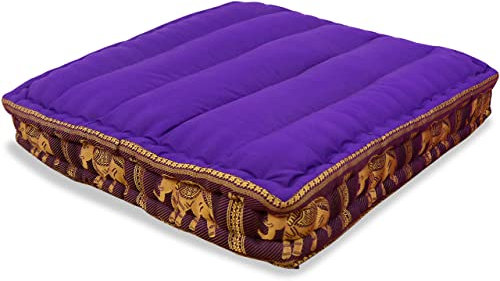 livasia Sitzkissen Boden Thaiseide - 50x50x10cm - Bodenkissen Indoor/Outdoor, Meditationskissen Yogakissen, Stuhlauflage Palettenmöbel, Steppkissen Bank handgefertigt (Lila/Elefanten Seide)