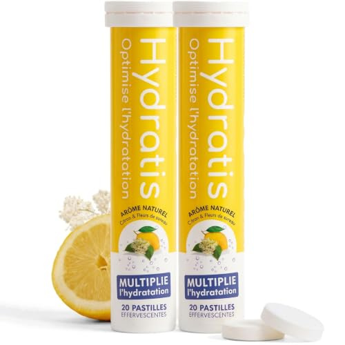 HYDRATIS - Pastilles Hydratation Electrolytes - Citron/Sureau - Améliore l'Hydratation et Favorise l'Énergie - Formule Isotonique - Sport, Récupération - 2 tubes (40 Pastilles)