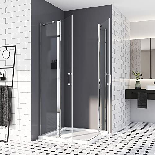 Duschkabine 90x90,drehtür Eckeinstieg Schwingtür mit fester Segment Duschtür Falttür 6mm ESG Sicherheitsglas Nano-Beschichtung 185cm