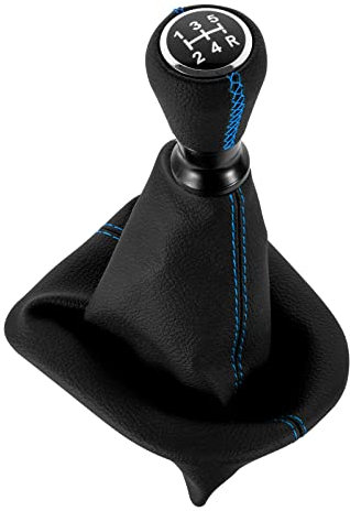 DOMENICA Pommeau de Levier de Vitesse Cuir avec Soufflet Compatible pour Peugeot 207 307 308 607 608 Citroen C3 C4 C5 (Bleu)