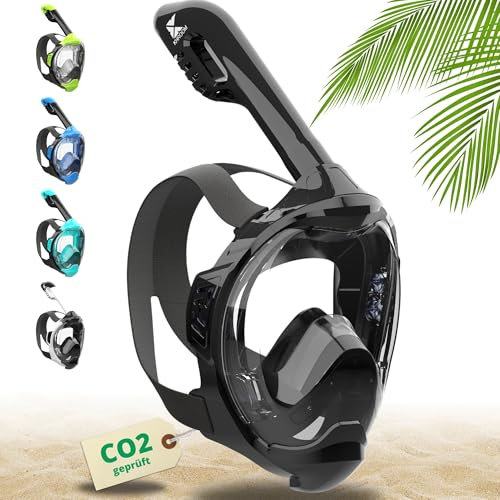 Khroom Maschera da Snorkeling sicura CO2 Maschera a Pieno facciale | Maschera Subacquea per Adulti e Bambini | Maschere da immersione | Seaview Y (L/XL nero)