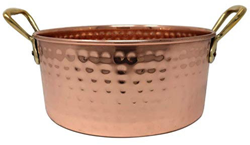Aakrati HandicraftsCopper Cookware Pot with Brass Handles Indian Kitchen Utensil Hand Hammered Capacity 2000 ml
