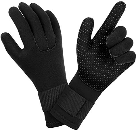 AUAUY Neopren Tauchhandschuhe, 3mm Warme Tauchhandschuhe, Flexibel Schwimmhandschuhe mit Anti-Rutsch Partikeln, Erwachsene Fünf-Finger-Tauchhandschuhe für Open Water Swimming Surfing Tauchen (B-S)