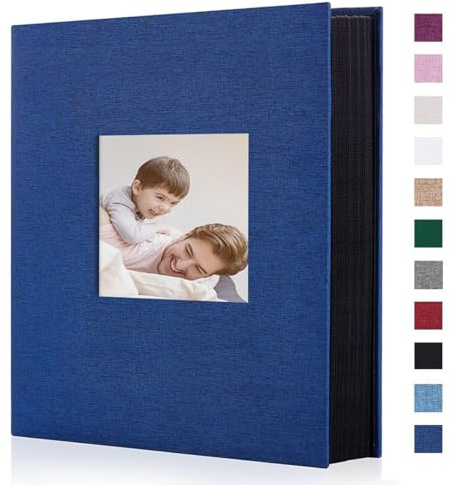 Miaikoe Álbum de fotos 15x10cm de 400 bolsillos deslizantes de gran capacidad para familia, bodas, aniversarios, libro álbum de lino que contiene 400 fotos verticales de 10x15cm (400 bolsillos, azul)