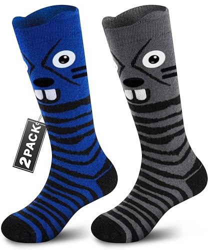 Muezna 2 Paar Kinder Merinowolle Skisocken, Jungen Mädchen Winter Thermosocken Kindersocken Sportsocken Knie-High Warme Dicke Skifahren Skaten Socken (OTC)