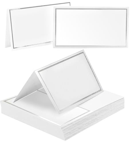 50PCS Silver Edge Table Setting Reception Seating Name Cards, Rectangle Place Cards for Wedding Dinner Party