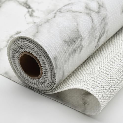 MelunMer Drawer Shelf Liners for Kitchen Cabinets Non-Adhesive 12in X 23.62Ft, Strong Grip Non Slip Bathroom Cupboard Liner Drawers, Shelf Paper Thick Easy to Clean Waterproof/Washable Mat Grey Marble