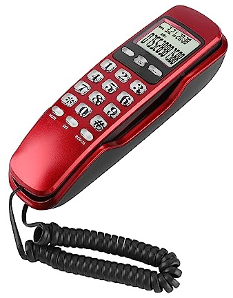 Mini téléphone fixe mural avec écran LCD et identification de l'appelant pour la maison, le bureau, l'hôtel, filaire et sans fil, aucune alimentation CA nécessaire Noir (rouge)