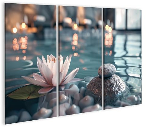 islandburner Bild auf Leinwand Beruhigendes Wandbild: Zen-Steine, ruhiger Pool und Seerosen für Spa-Atmosphäre Massagezimmer Zen-Spa & Wellness Leinwandbild