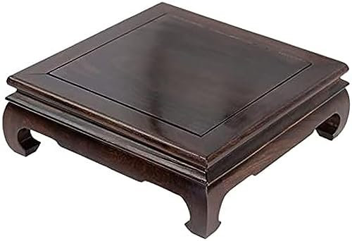 Small Table Statue Stand, Wooden Mahogany Square Base, Flower Pot Buddha Statue Antique Ornament Base Oriental Furniture Display Stand,Square,26.5 * 26.5 * 9cm