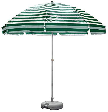 MaGiLL 8,2 Fuß gestreifter Strandschirm UV 50+, tragbarer Außenterrassen-Gartenschirm-Sonnenschutz mit 8 stabilen Rippen und Kurbel (Farbe: Grüne und weiße Streifen)