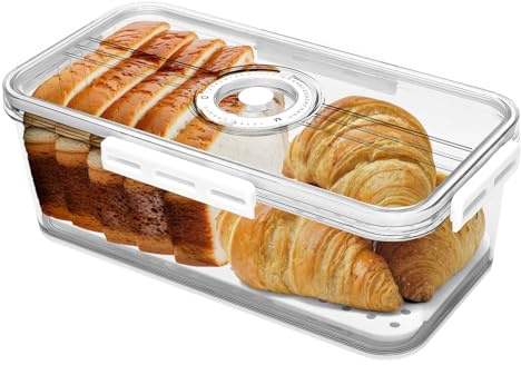 BigKing Airtight Bread Storage Container, Durable Clear Food Storage Bins, Time Recording Bread Keeper with Lid for Homemade Bread Toast Bagel (White)