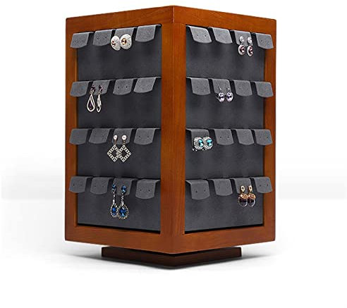 Présentoir à bijoux Présentoir de boucles d'oreilles en bois à 4 niveaux présentoir de stockage de bijoux rotatif en bois avec 128 trous, tour d'accessoires suspendus en ultrafibre, couleur bûche Supp