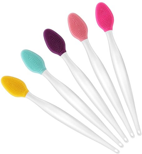Qianyu 5 Pcs Lip Brushes Tool Lip Scrub Brush Double-Sided Silicone Lip Exfoliator Brushes Lip Scrubber Tool Smoother and Fuller Appearance Soft Bright Lightening for Dark and Chap Lips (Set 1)