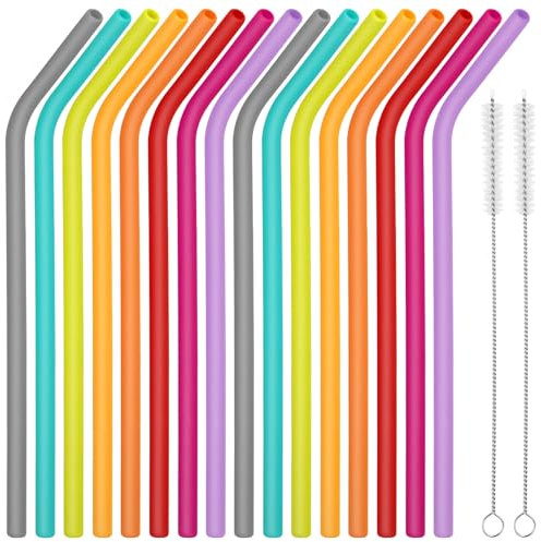 16 Pezzi di Cannuccia Silicone, Cannucce Riutilizzabili con Spazzolino per la Pulizia, Ecologiche Senza BPA, Cannucce Lunghe Utilizzabili per Caffè, Bevande, Cocktail, Accessori per Feste