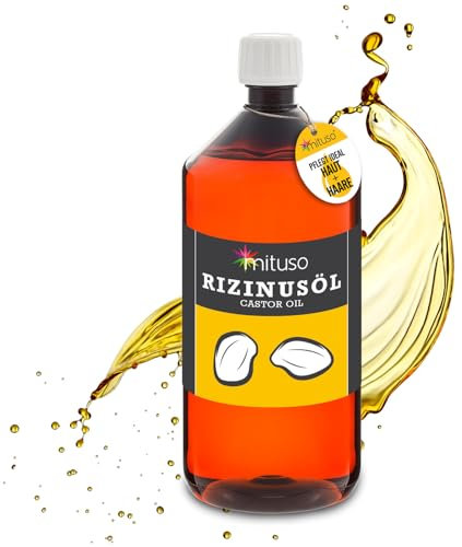 mituso Rizinusöl 1000 ml - 100% reines kaltgepresstes Öl, nativ Ph. Eur., Wimpern Serum, Haaröl, natürliche Haarpflege