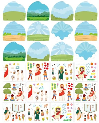Ostern-Szene Jesus bastelt Aufkleber,Jesus Auferstehung Aufkleber basteln | Set mit 36 ​​Krippen-Auferstehungsszenen-Cartoon-Kunsthandwerken - Praktisches Kinderspielzeug für Fantasie und Kreativität