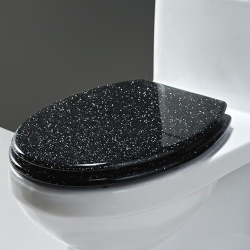 Unikicool Siège De Toilette en Résine,Siège De Toilette Transparent,Abattant WC Paillettes,Abattant WC avec Frein De Chute,épaissir La Résine Siège De Toilette,Fermeture Lente,Libération Rapide