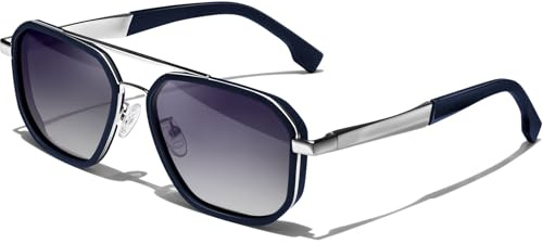 KANASTAL Gafas de Sol Negras Degradadas Mujer y Hombre Polarizadas Cuadradas Metalicas Retro Vintage Senderismo Conducir urbano Golf UV400 - Plateadas Negras