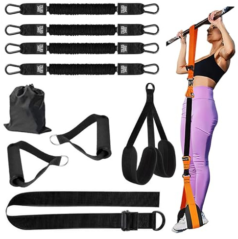 Schlingentrainer Sling Trainer Set mit 4 Verstellbar Resistance Bands, Klimmzug Bänder mit 2 Fußstützen,Klimmzugstange Türrahmen Fitnessbänder Bauchtrainer für Zughilfen Krafttraining Home Gym