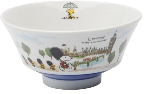 シミズ陶業(Shimizutougyou) Peanuts 889691 Snoopy World Travel, London Ramen Bowl, Noodle Bowl, Rice Bowl, Diameter Approx. 7.1 x Height 3.5 inches (18 x 9 cm), Microwave and Dishwasher Safe, Made in Japan