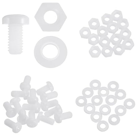 sourcing map Juego de 15 tornillos M6 x 12 mm de nailon PA66 de cabeza redonda de plástico, tornillos Phillips, tuercas hexagonales, arandelas planas, sujetadores métricos de rosca completa para