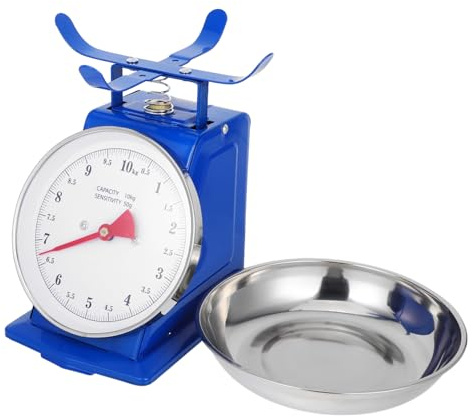 Edelstahl Mechanische Küchenwaage mit Abnehmbarer Schale 10kg | Waage Küche Analog, Vintage Design mit Lesbarem Zifferblatt, Blau