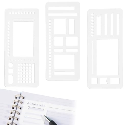 3pcs Planner Stencils Templates, Multifunctional Handmade Flexible Record Template Stencils Drafting Tools for DIY Scrapbooking Notebooks Label Making Daily Planner (White)