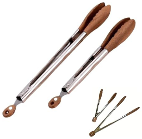 2Pcs Natural Walnut Wood Food Tongs Rustproof Salad Tongs with Tips Locking Storage Serving Tong Portable Multifunctional Kitchen Tongs for Cooking Flipping Grilling (2Pcs(40cm+30cm))