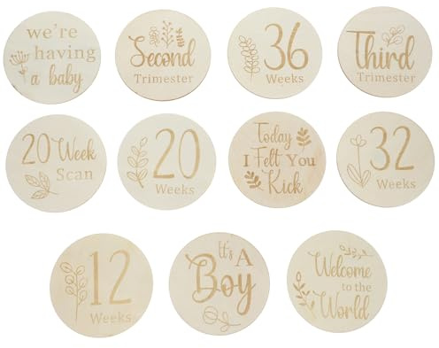 ELAYARD 11 Stück Teiliges Doppelseitiger Holz Meilensteinkarten Schwangerschaft Wöchentliche Marker Geburt Ankündigung für Werdende Mütter Babyparty Dekoration