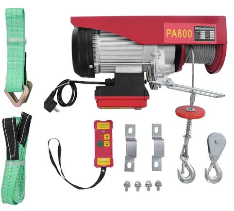 Elektrisk vinsch, 800 kg, lyfthöjd 12 m, lindragning, lyft, 1 450 W, elektrisk dragsko med trådlös fjärrkontroll – säker lyft, replyft, kedjehiss, motorvinsch