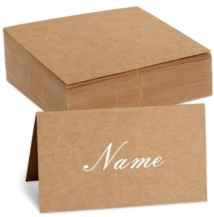HMCEY Lot de 150 Carte Placement Table Kraft 9 X 10 cm,Communion Marque Place Anniversaire,Plan de Table Mariage Tableau,Carton Nom Tables,Porte Nom Mariage Tables Brun pour Dîners, Réceptions