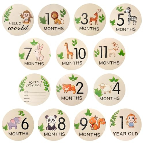 Tarjetas de hitos de madera para bebé, diseño de animales salvajes
