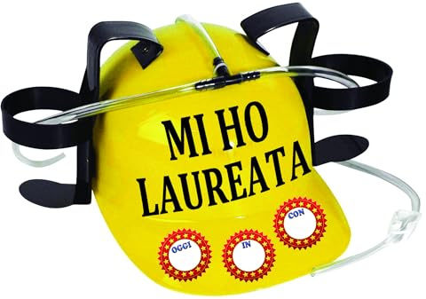 Bombo Casco Portalattine personalizzabile per la neo laureata, con scritta spiritosa MI HO LAUREATA, colore giallo