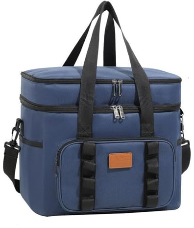 WROYGVY Kühltasche Groß, 23L Kühltasche Faltbar wasserdichte, Doppellagig Thermotasche, Isoliertasche mit 6 Fächern für Picknick, Strand, Arbeit, Auto,Reise, (Dunkelblau)