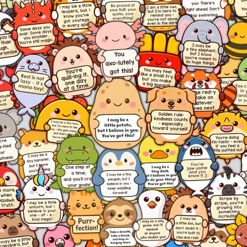 103 Stück Motivationssticker Set, Lustige Tieraufkleber mit Positiven Affirmationen, Inspirierende Stickers für Erwachsene und Kinder, Wasserdichte Aufkleber für Laptops, Wasserflaschen und Journaling