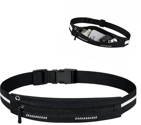 OnlyPRIME Running Belt Waist Pack for Phone, Slim Running Waist Pack Waterproof with Zipper Pocket, Reflective Bands, Adjustable Running Belt for Men Women Workout Hiking Travel (Svart)