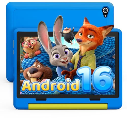 Laptok Android 16 Tablette,Tablette 10 Pouces 24Go+64Go, Extensible 1To, 6000mAh, Widevine L1, Écran divisé, 5MP+8MP, WiFi 6, BT 5.4, Coque résistante(Bleu)