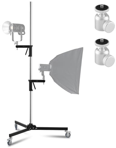 HengMing Supporto per luce in acciaio inox resistente con ruote, 255 cm, regolabile, treppiede per fotografia, con 2 impugnature a pistola e gambe pieghevoli, per riflettore Speedlight Monolight da