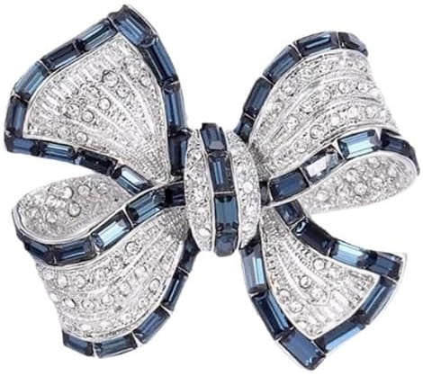 Womens Brooches and Pins UK, Vintage Rhinestone Bow Brooch Pin for Clothes, Elegant Crystal Bowknot Dress Jewellery for Women, Silver Diamante Accessories for Wedding Party Gift