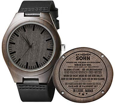 Kenon Gravierte hölzerne Uhr für Männer, natürliche hölzerne Groomsmen Uhr für Ehemann Sohn natürliche Ebenholz angepasst Holz Uhr Geburtstag Jubiläumsgeschenk (Sohn An Mama)