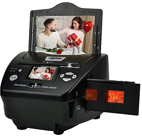 Escáner de película Digital, Alta resolución de 16 MP con LCD de 2.4 Pulgadas, Convierte 4 en 1 35 mm/135 Diapositivas y Negativos, Foto, Tarjeta de identificación a Archivos Digitales, Negro