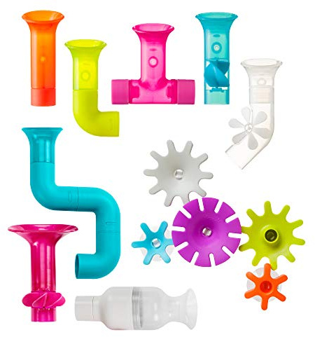 Boon Bundle Baby and Toddler Bath Toys - Includes Boon Pipes, Cogs, and Tubes Bathtub Toys - Toddler Sensory Toys - Multicolored - 13 Count - Ages 12 Months and Up