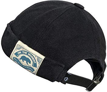 Clape Docker Cap Summer Seemannsmütze, Thin Sailor Cap Cotton Retro Brimless Hat, Basecap für Herrn und Damen, 21.3-23.6 Zoll/ 55-60CM, CT36-Black