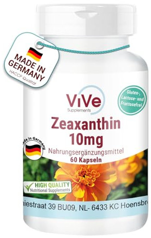 Zeaxanthin 10mg Kapseln - 60 Kapseln - Hochdosiert - Vegan | Qualität aus Deutschland von ViVe Supplements