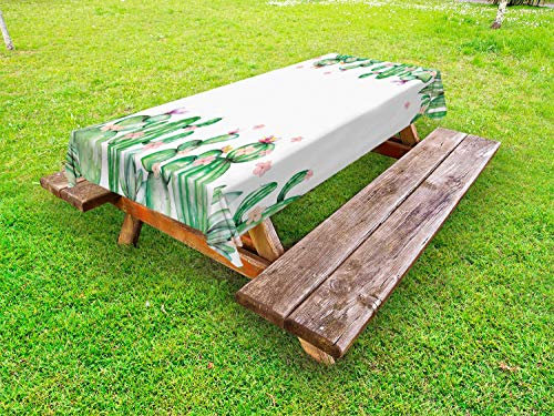 ABAKUHAUS Cactus Nappe Extérieure, Fleurs romantiques tendres, Nappe de Table de Pique-Nique Lavable et Décorative, 145 cm x 210 cm, Vert Corail Lavande