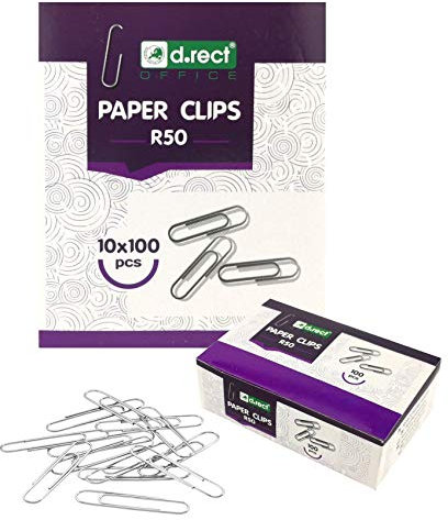 D.RECT 1000 Stück Office Büroklammern aus Metall 50mm | Briefklammern Büro-Aktenklammern verzinkt | 10x100 Stück