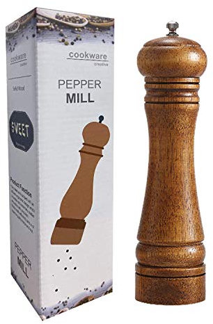 Molinillo de pimienta de madera con molido grueso y fino ajustable, se utiliza para sal, pimienta y otras especias.